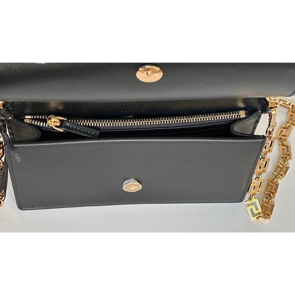 Versace Greek Key Leather Black Wallet on Chain Mini Shoulder Bag 1007220 NWT - Picture 12 of 16
